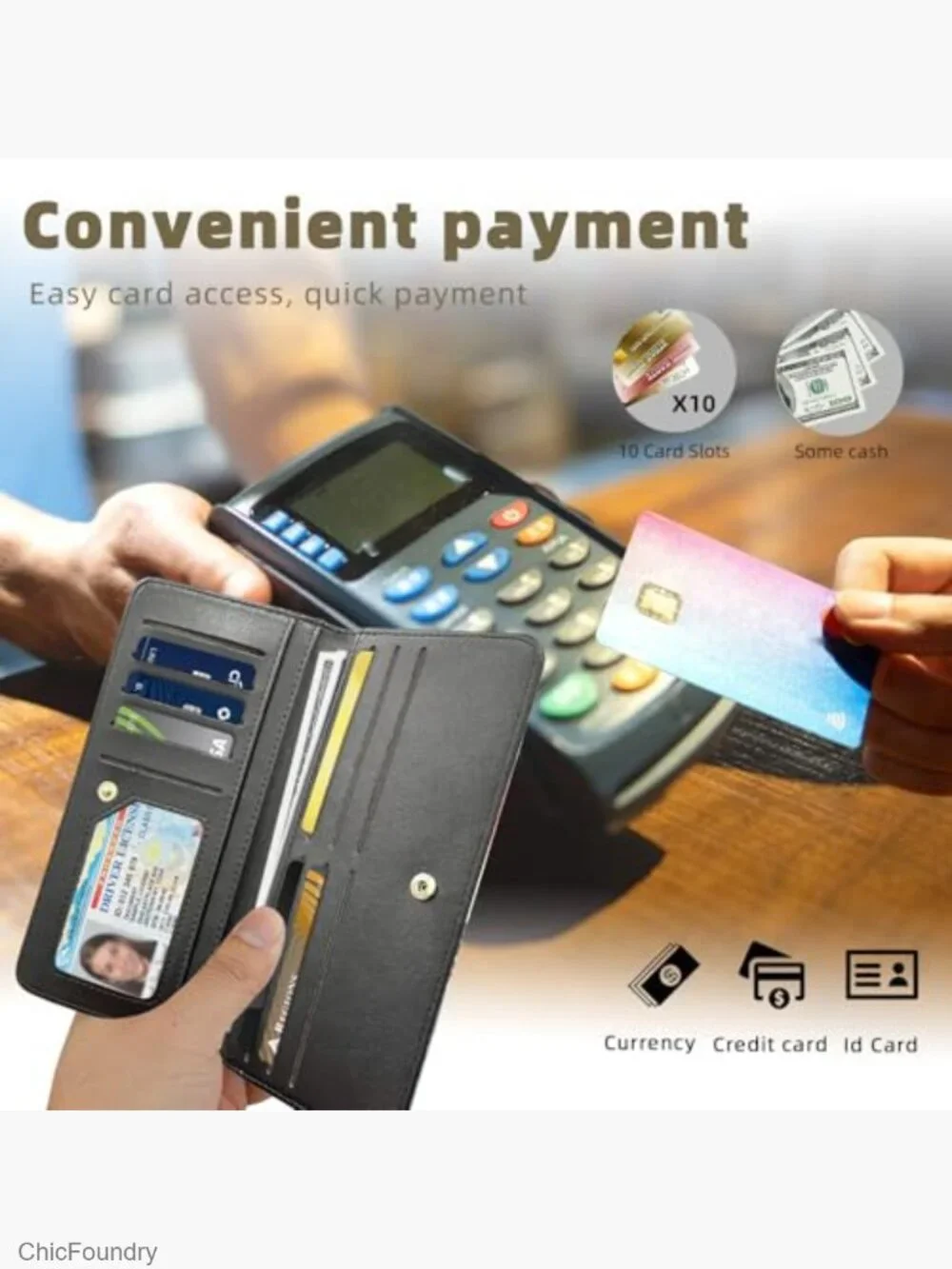 RFID Blocking Bifold Wallet with Snap Closure, Slim Credit Card Holder